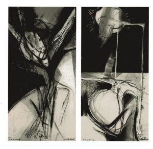 „Kreuzigung I-V“, 2000/2003, Pastell/Kohle auf Bütten, 75x38 cm sowie 60x48 cm
